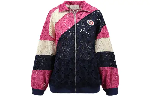 GUCCI Floral Guipure Lace Track Jacket Ink Multi