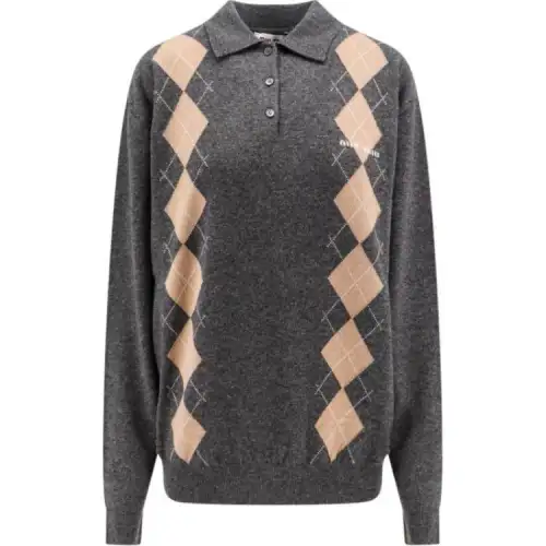 MIU MIU Long-Sleeved Knitted Polo Jumper