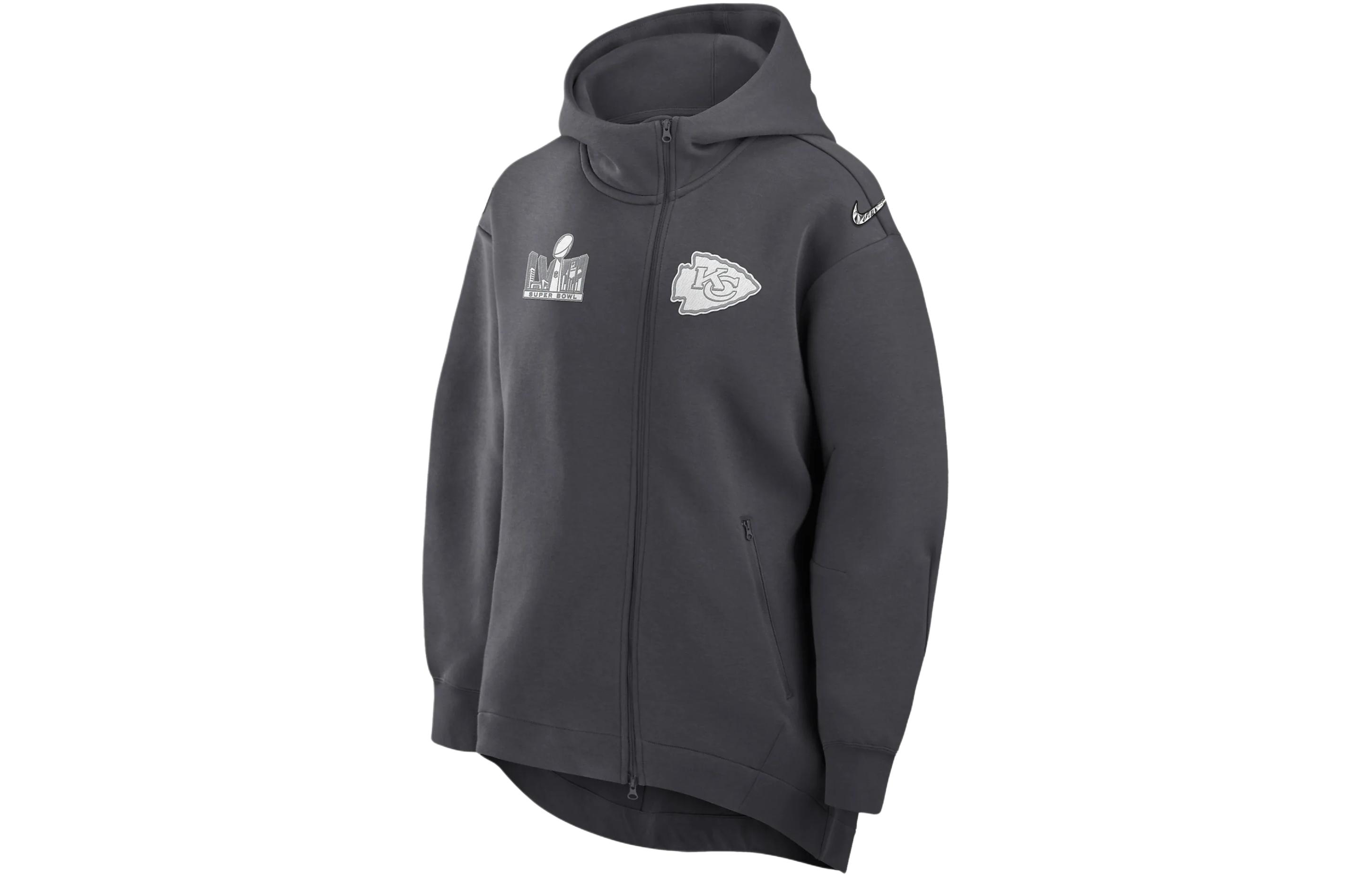 Nike X NFL co-branded Kansas City Chiefs letter print graphic cardigan hooded sweatshirt Kansas City Chiefs Women's Anthracite