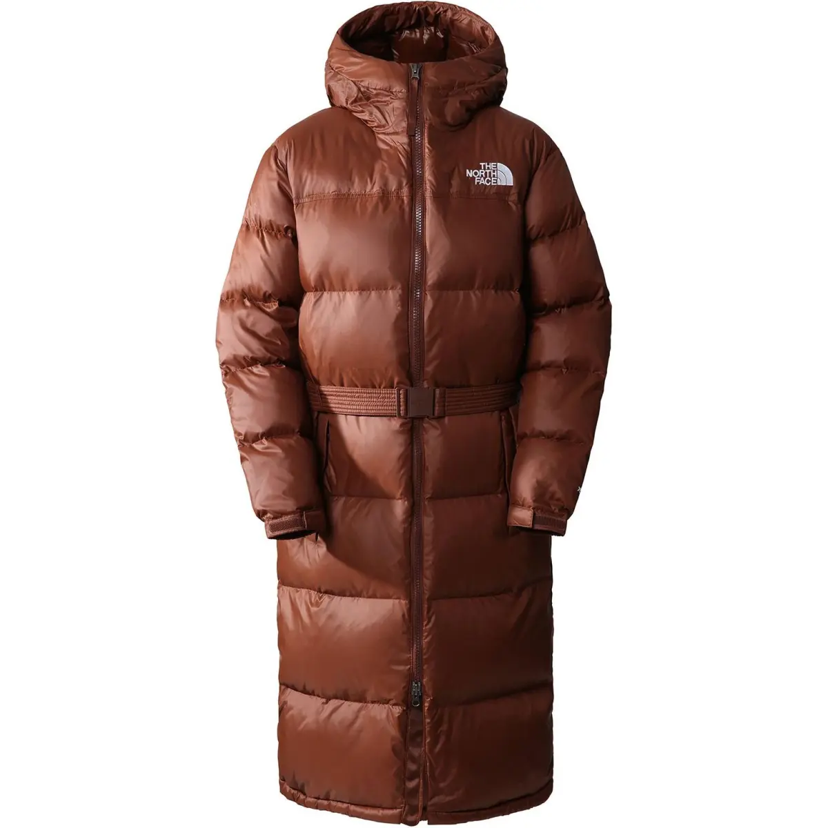 THE NORTH FACE Women'ss Nuptse Belted Long Parka Dark Oak