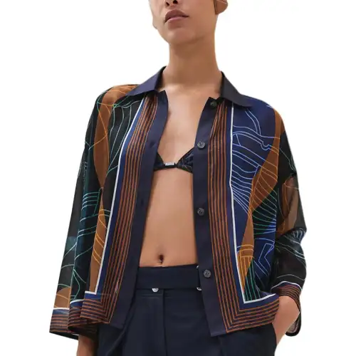 HERMES Shirts Women's Black Lapel Moderate