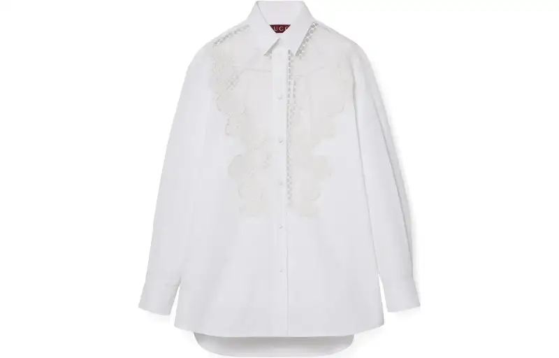 GUCCI Shirts Women's White Pointed Collar Moderate Shirt