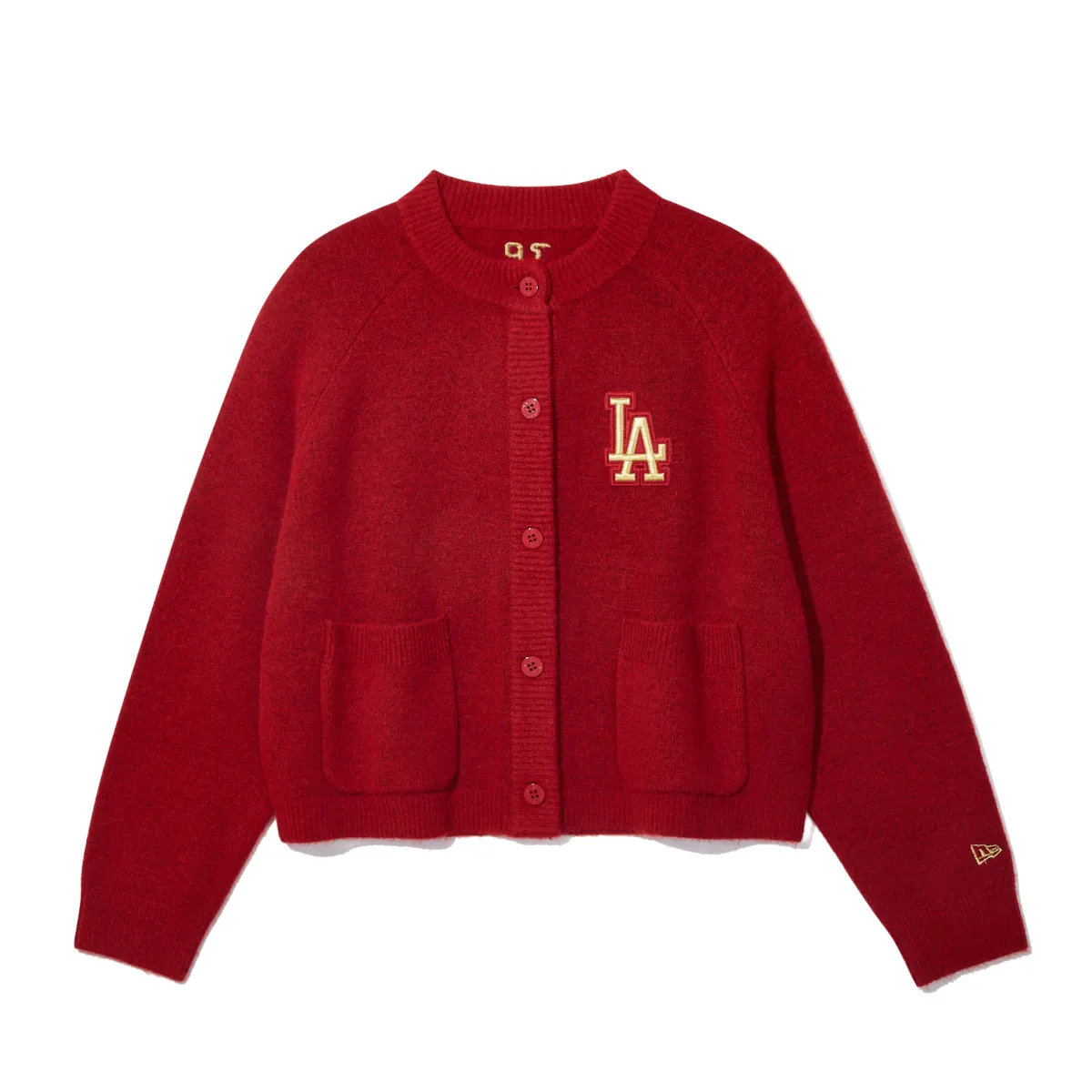 New Era Knitwear Women's Red Crew Neck Moderate Cardigan