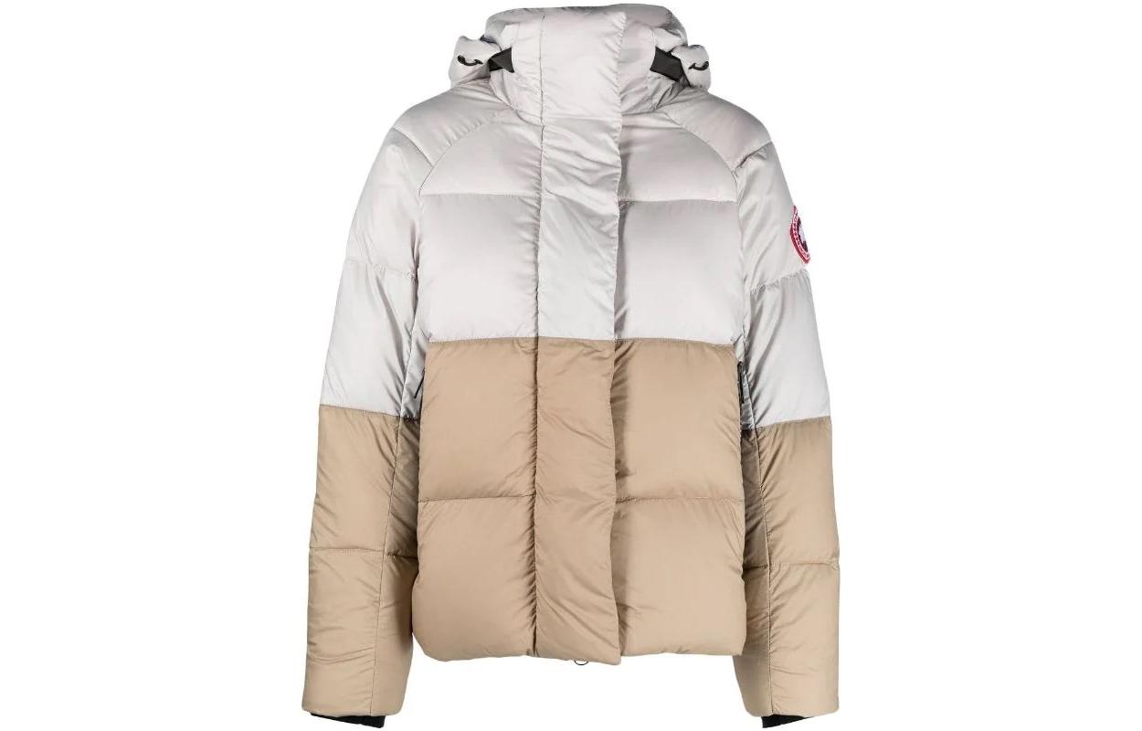Canada Goose Canada Goose Junction Series Regeneration Series Retro Red Label Extreme Cold Outdoor Warm Color Blocked Snow Mountain Hooded Badge Patch Long Sleeve Low Saturation Down Jacket Women's Light Gray/Sandstone Brown/Mist Camouflage