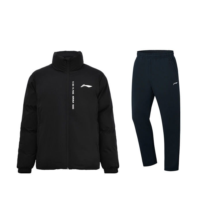 Li Ning Thickened And Fleece Lined Letter Print Stand Collar Thermal Long Sleeved Top Mid Rise Comfortable Pants