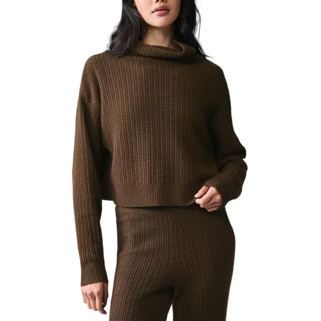 Alo Yoga Cashmere Plush Waffle Turtleneck Pullover Cashmere Sweater Women's
