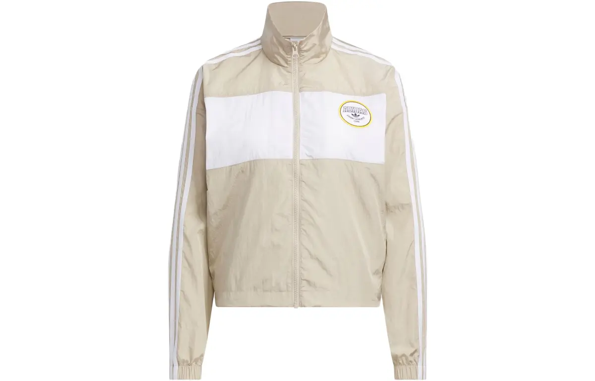 Adidas Originals American Vintage Preppy Style Stand Collar Jacket Women's Beige Umber