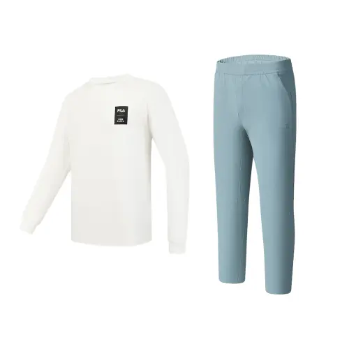 FILA Casual Sportswear Men's Snow/Canary Blue Crew Neck Moderate