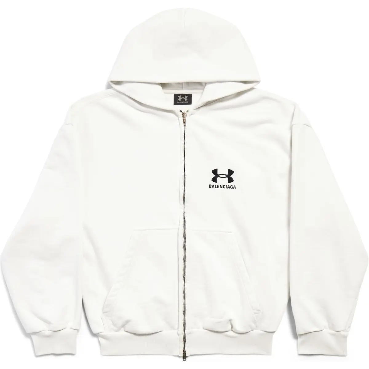 Balenciaga Logo Embroidered Zip Up Hoodie