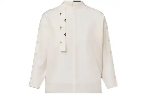 LOUIS VUITTON Monogram Lavaliere Button Sleeve Blouse Shirt Women's White