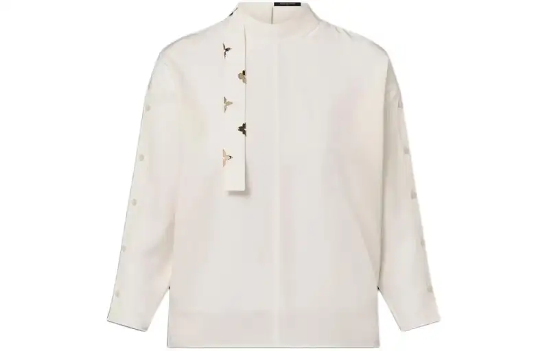 LOUIS VUITTON Monogram Lavaliere Button Sleeve Blouse Shirt Women's White