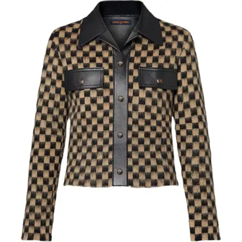 LOUIS VUITTON 1AFTZM Leather Accent Damier Knit Jacket