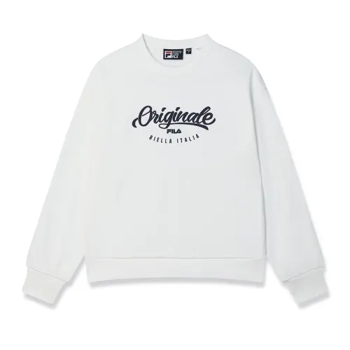 FILA ORIGINALE Letter Print Fashion Knitted Fabric Fleece Lined Pullover Sweatshirt Women's Cloud White