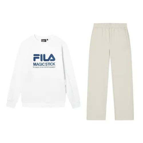 FILA Casual Sportswear Men's Clothing Sets Standard White Sweatshirt+Oat Pants Crew Neck Moderate