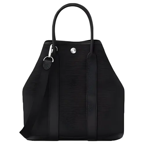 HERMES Garden Party Canvas With Negonda Calfskin Handbag 28 Women's Black & Gray