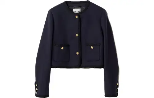 MIU MIU Jackets Women's Navy Crew Neck Moderate Other