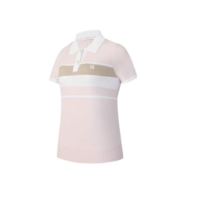 FILA Fila GOLF Series Golf Stripes Comfortable, Fashionable, Relaxed and Soft Short-Sleeved Polo Shirt Women's Thistle Pink