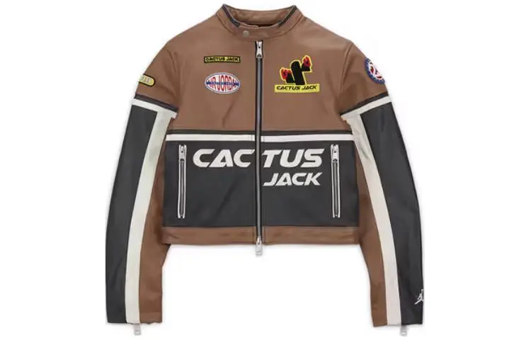 Jordan X Travis Scott Cactus Jack Women's Leather Jacket Asia Sizing Archaeo Brown