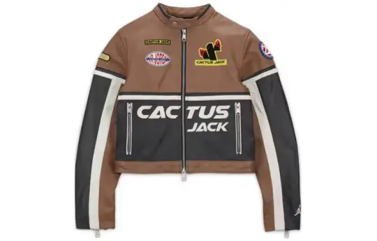 Jordan X Travis Scott Cactus Jack Women's Leather Jacket Asia Sizing Archaeo Brown