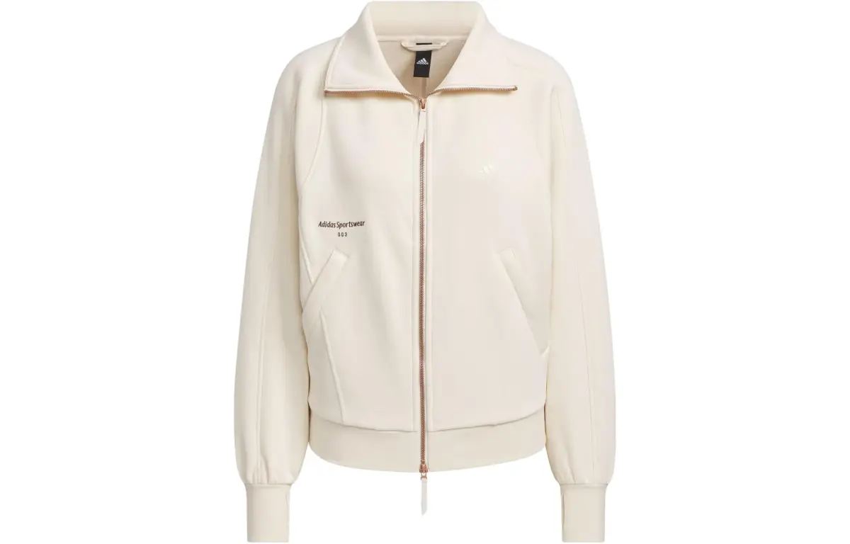 Adidas Small Logo Fleece Full Zip Jacket Solid Color Logo Label Fleece Lined Athleisure Jackets & Coats Women's