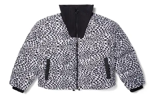 Vans Down Jackets Women's Black White Plaid Lapel Moderate Down Jacket