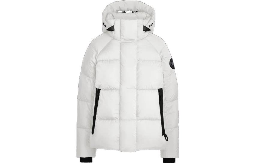 Canada Goose Canada Goose FW22 Junction Series Ski Season Black Label Quilted Logo Label Stand Collar Hooded Puff Short Rib Duck Down Jacket Parka Women's White