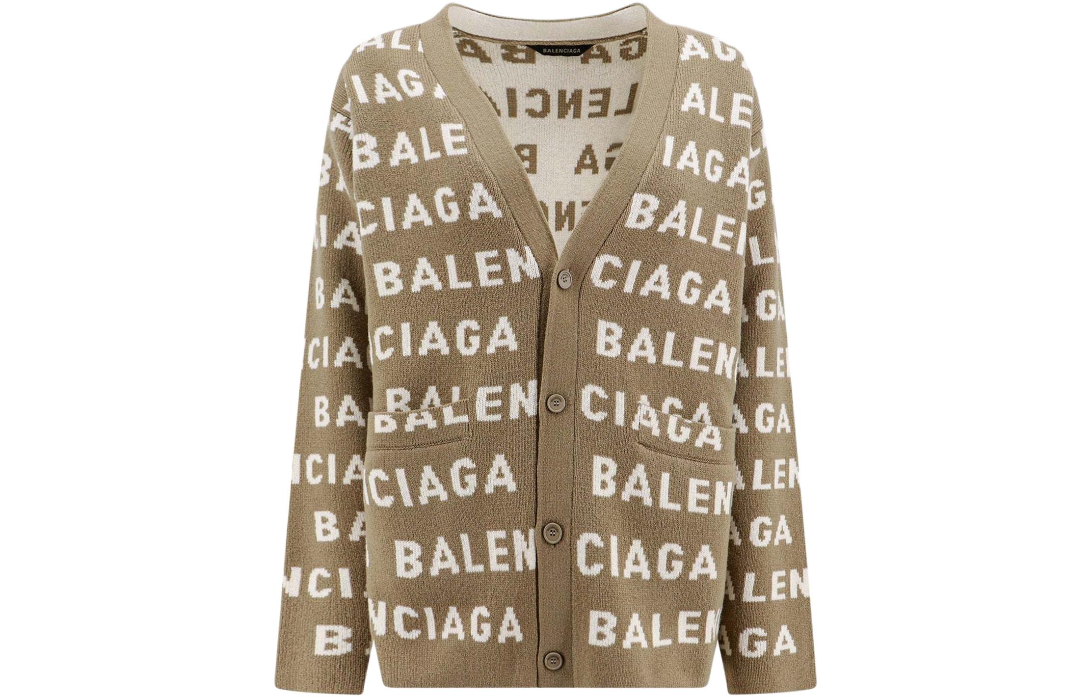 Balenciaga All-Over Logo Intarsia Buttoned Cardigan