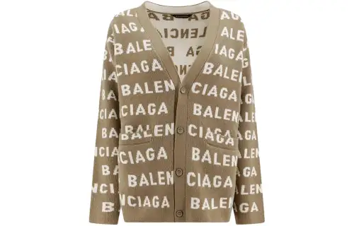 Balenciaga All-Over Logo Intarsia Buttoned Cardigan
