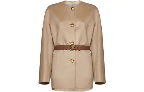 PRADA Jackets Women's Beige Yellow Crew Neck Moderate Other