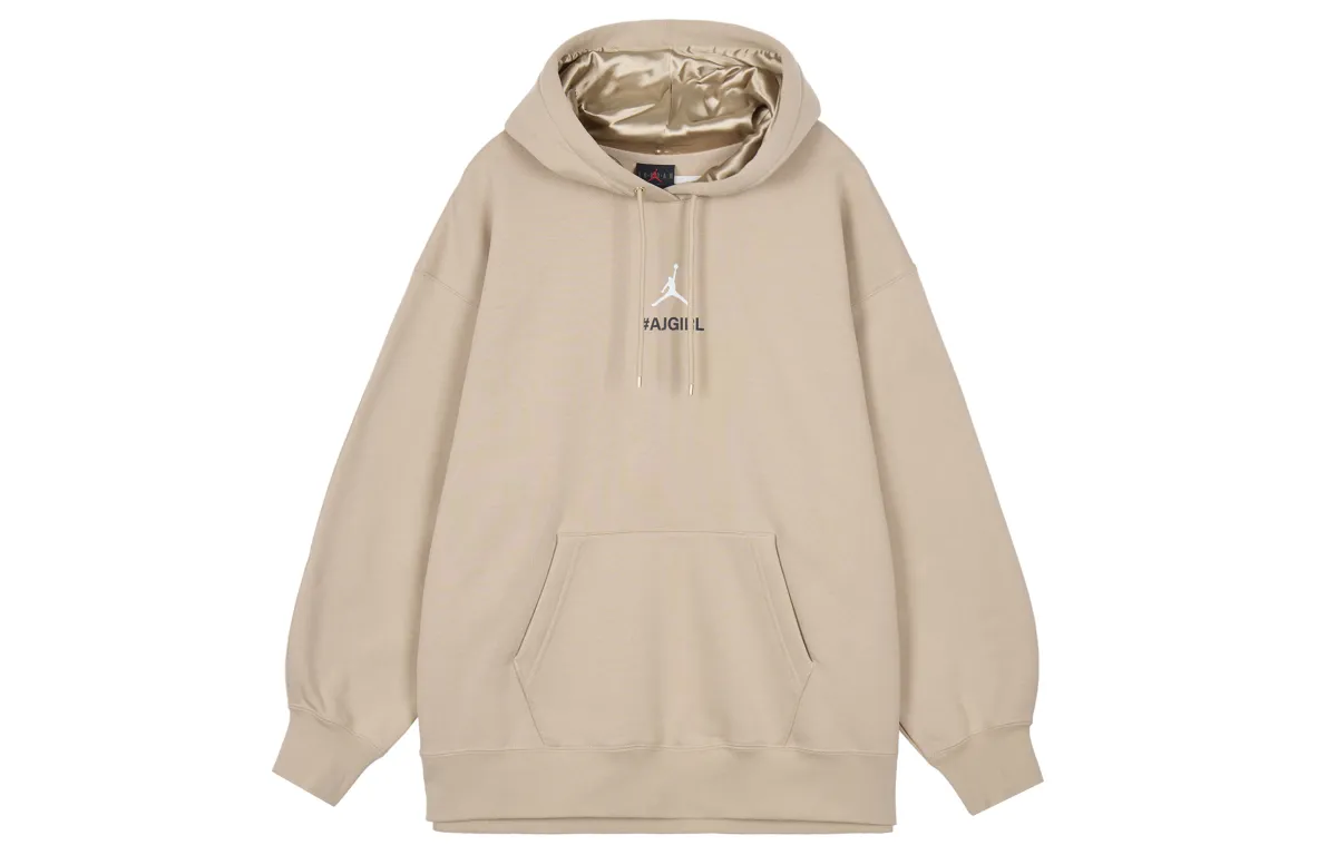 Jordan AS W AJ GIRL VERBIAGE HOODIE Solid Color Logo Hooded Casual Fleece Lined Pullover Sweatshirt Women's Khaki