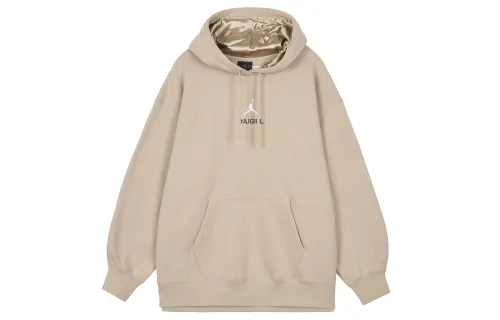 Jordan AS W AJ GIRL VERBIAGE HOODIE Solid Color Logo Hooded Casual Fleece Lined Pullover Sweatshirt Women's Khaki