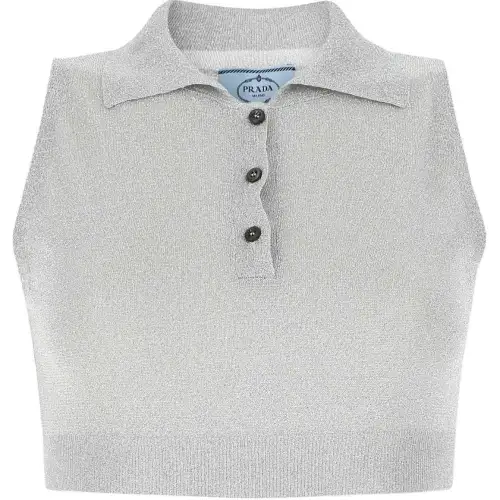 PRADA Polo Shirts Women's Gray Polo Collar Moderate Other