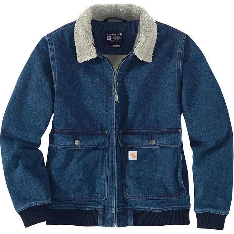 Carhartt 105446 Women's Relaxed Fit Denim Sherpa Lined Jacket Jackets & Coats Level 2 Cold Resistant Women's Blue