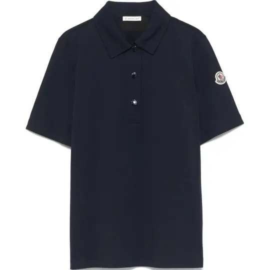 Moncler Moncler SS25 однотонный логотип свободная рубашка-поло с короткими рукавами женская темно-синяя