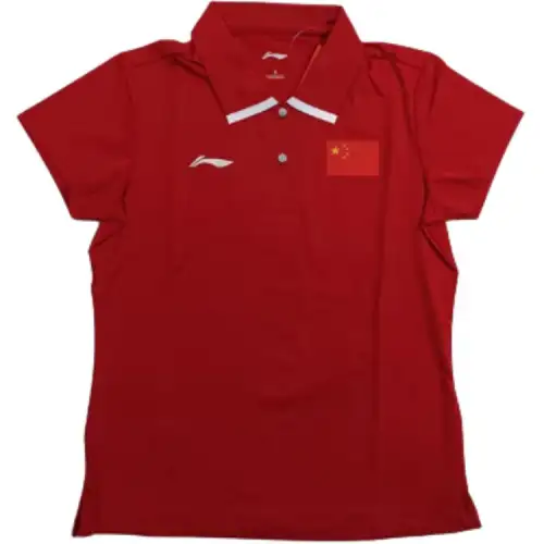 Li Ning Polo Shirts Women's Red Polo Collar Moderate Straight Fit