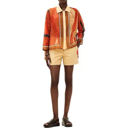 HERMES Shirts Women's Orange Lapel Moderate