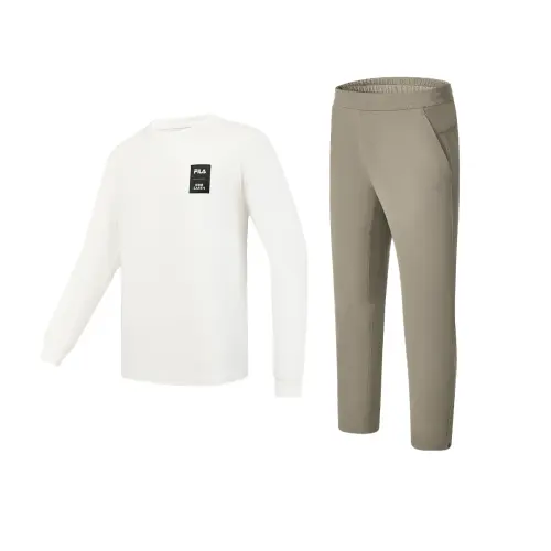 FILA Casual Sportswear Men's Clothing Sets Snow Top+Serpentine Green Bottom Crew Neck Moderate
