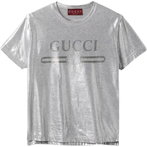 GUCCI Logo Printed Metallic T Shirt