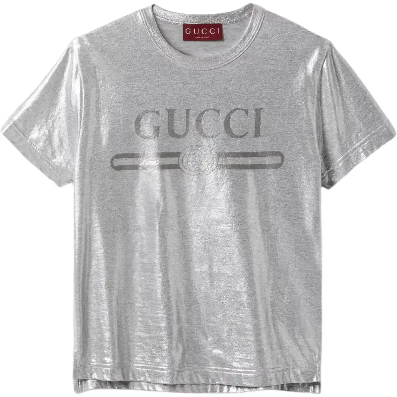 GUCCI Logo Printed Metallic T Shirt