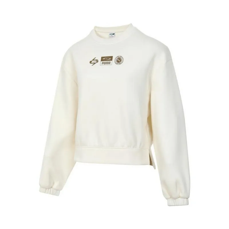 PUMA Sweatshirts Women's Beige Crew Neck Moderate Straight Fit