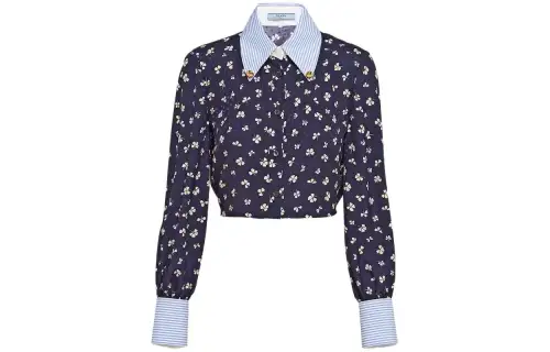 PRADA Silk Jacquard Print Shirt Women's Marine Blue