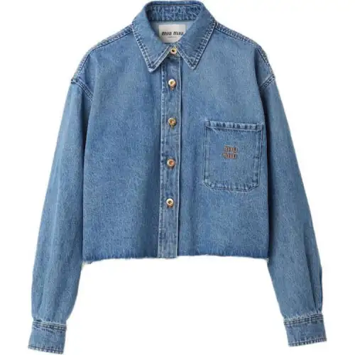 【Previous Season】logo-embroidered cropped denim shirt