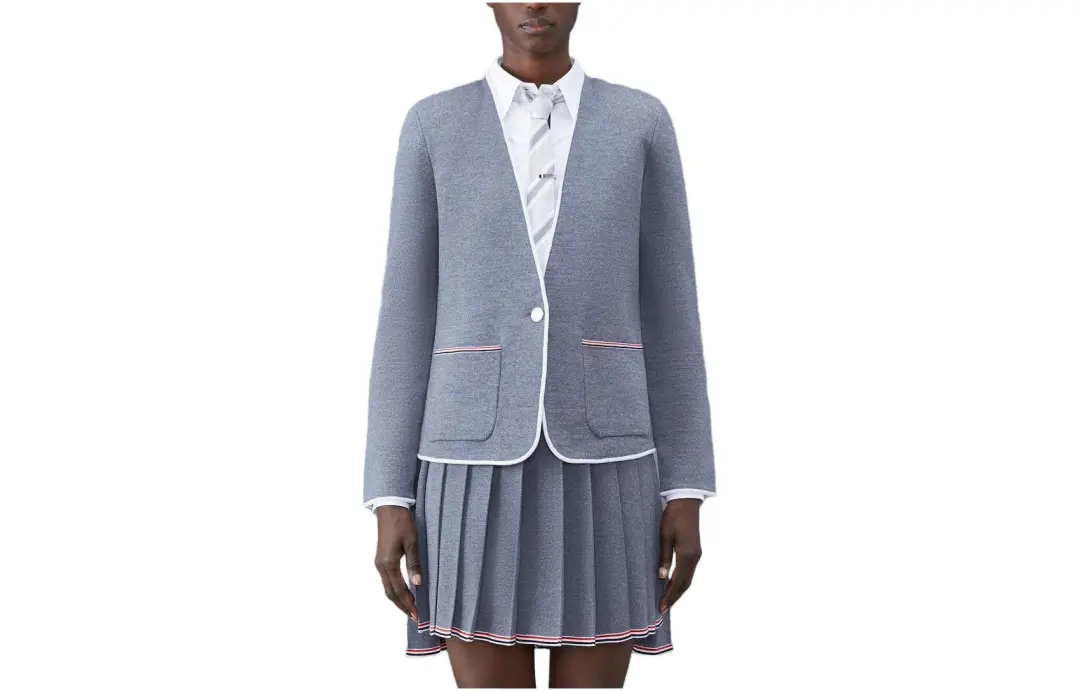 THOM BROWNE V Neck Single Breasted Knitted Cardigan