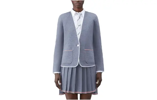 THOM BROWNE V Neck Single Breasted Knitted Cardigan