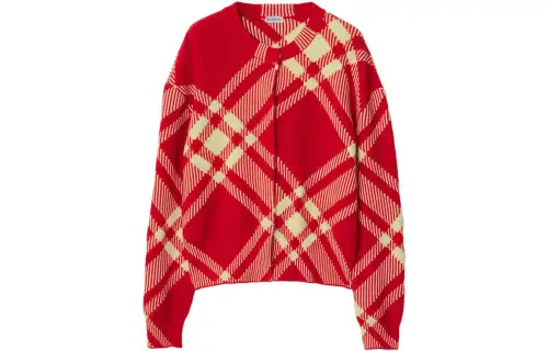 Burberry Knitwear Women's Red Crew Neck Moderate Cardigan