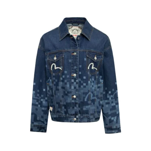 EVISU Jackets Women's Denim Blue All Over Print Lapel Moderate Other