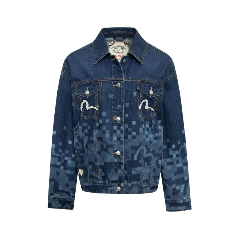EVISU Jackets Women's Denim Blue All Over Print Lapel Moderate Other