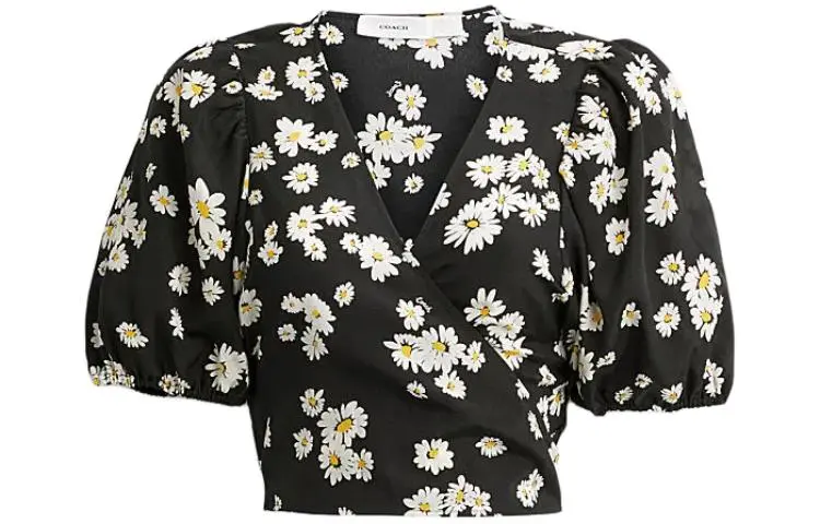 COACH Shirts Women's Black V-neck Moderate Shirt