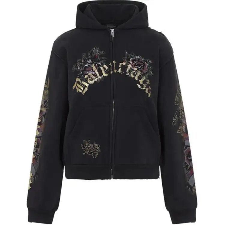 Balenciaga Tacky Tattoo Zip Up Hoodie 'Faded Washed Black'