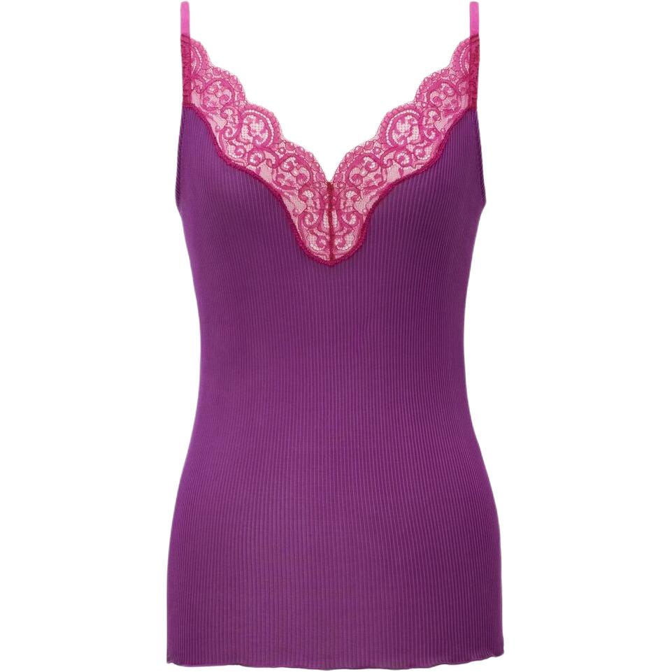 SAINT LAURENT Lace V Neck Ribbed Tank Top